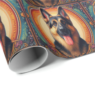 Stilvolle Deutsche Schäferhund farbenfrohe Rahmen Geschenkpapier