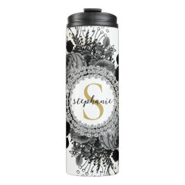 Stilvolle Diamonds Black Gold Rose Monogram Thermosbecher
