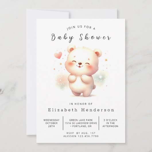 Stilvolle Digital Bear Baby Dusche Einladung (Vorderseite)