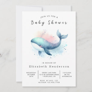 Stilvolle Digital Whale Baby Dusche Einladung