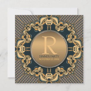 Stilvolle Dinnerparty-Monogramm Türkis Gold Einlad Einladung
