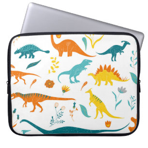 Stilvolle Dinosaurier, Blumenelemente, niedlich. Laptopschutzhülle