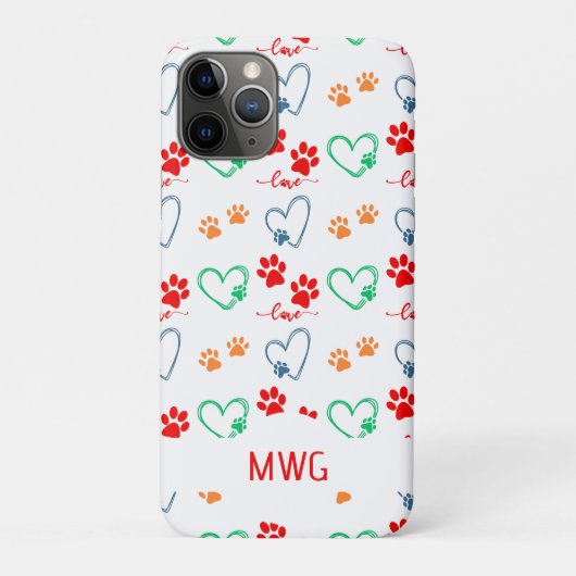 Stilvolle DOG PAW-DRUCKER und LIEBE HEARTS Monogra Case-Mate iPhone Hülle (Rückseite)