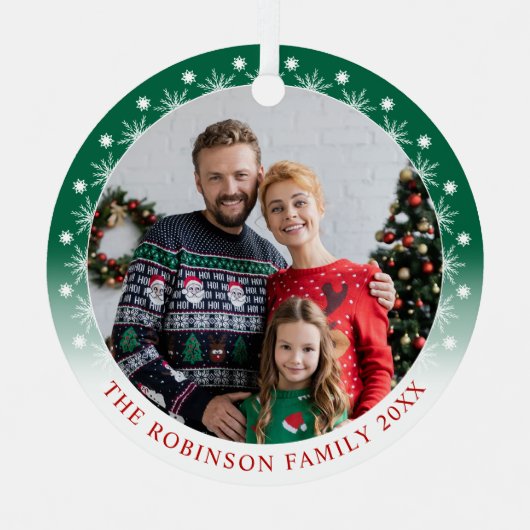 Stilvolle Doppelseiten mit zwei Fotos Schneeflocke Ornament Aus Metall (Vorderseite)