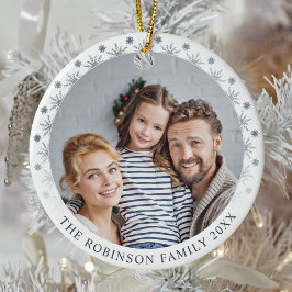 Stilvolle, doppelseitige 2-Foto Silberschneeflocke Keramik Ornament