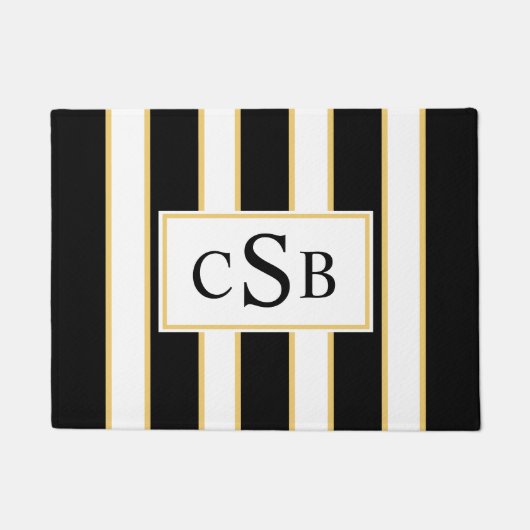 Stilvolle Dreibuchstaben | Schwarz-weißer Streifen Fußmatte (Vorderseite)