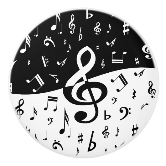 Stilvolle dreifacher Clef-Welle Schwarzweiss Keramikknauf (Vorderseite)