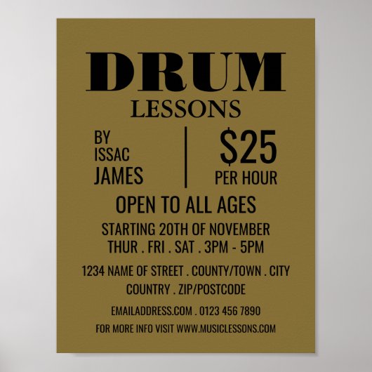 Stilvolle Drum Lessons Werbung Poster (Vorne)