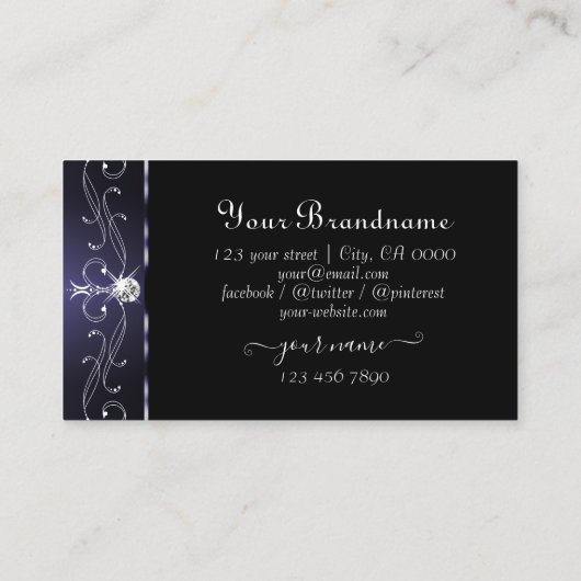 Stilvolle Dunkelblau-weiße Verzierte Grenzen Monog Visitenkarte (Rückseite)