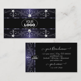 Stilvolle, dunkelblaue, Verzierte Grenzen mit Logo Visitenkarte