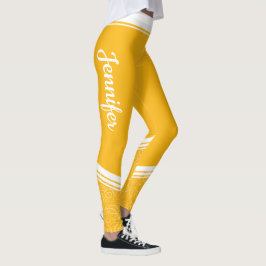 Stilvolle dunkelgelbe, blumenweiße Streifen und Na Leggings