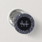 Stilvolle dunkelgraue Zebra Print Monogram und Nam Button (Vorne & Hinten)