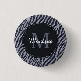 Stilvolle dunkelgraue Zebra Print Monogram und Nam Button