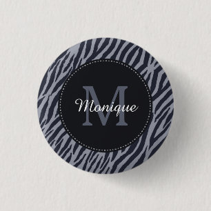 Stilvolle dunkelgraue Zebra Print Monogram und Nam Button