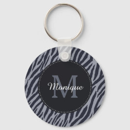 Stilvolle dunkelgraue Zebra Print Monogram und Nam Schlüsselanhänger
