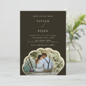 Stilvolle dunkelgrüne Foto-Einladung Einladung (Stehend Vorderseite)