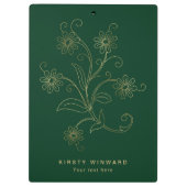 Stilvolle, dunkelgrüne und goldene botanische Blum Klemmbrett (Rückseite)