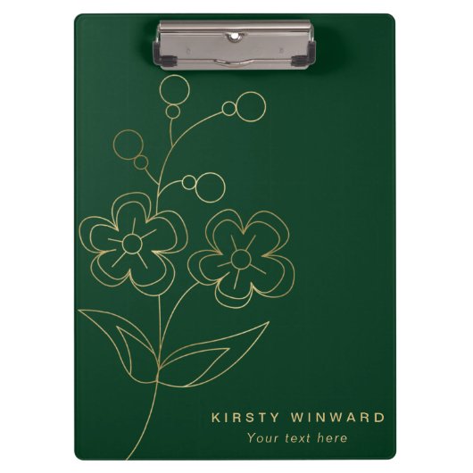 Stilvolle, dunkelgrüne und goldene botanische Blum Klemmbrett (Vorderseite)