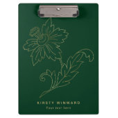Stilvolle dunkelgrüne und goldene botanische Blume Klemmbrett (Vorderseite)