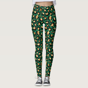 Stilvolle dunkelgrüne und goldene Folien-Leoparden Leggings