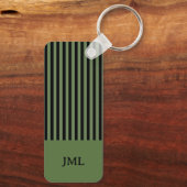 Stilvolle dunkelgrüne und schwarze Streifen Monogr Schlüsselanhänger (Rückseite)