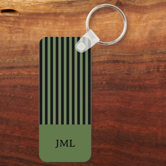 Stilvolle dunkelgrüne und schwarze Streifen Monogr Schlüsselanhänger (Rückseite)