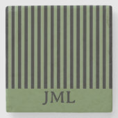 Stilvolle dunkelgrüne und schwarze Streifen Monogr Steinuntersetzer (Vorderseite)