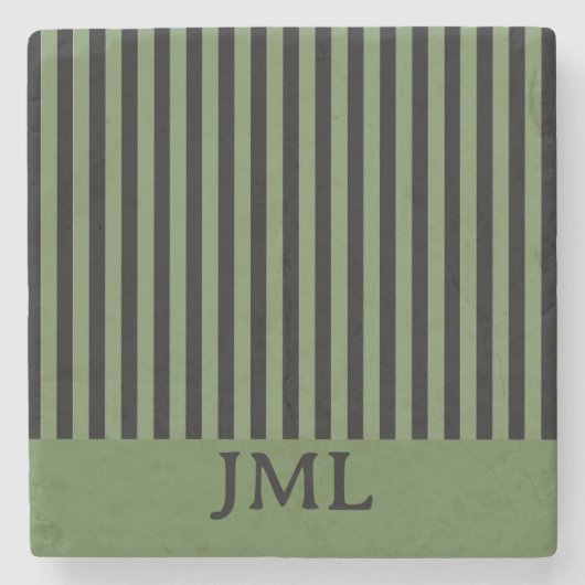 Stilvolle dunkelgrüne und schwarze Streifen Monogr Steinuntersetzer (Vorderseite)