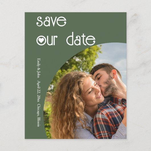 Stilvolle Dunkelkalkgrün Save the Date (Vorderseite)