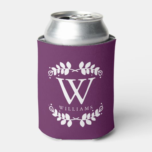 Stilvolle Dunkle Lila Monogramm Dosenkühler (Kanne Vorderseite)