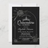Stilvolle dunkle Rose Black Gothic Quinceañera Einladung (Vorderseite)