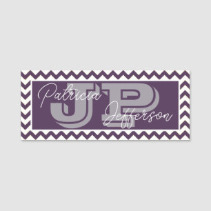 Stilvolle Dunkle Violette Lila Zickzack Monogramm Namensschild