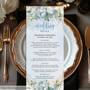 Stilvolle Dusty Blue Eucalyptus Blätter Wedding Me Menükarte