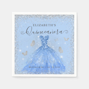Stilvolle Dusty Blue Silver Glitzer Gown Quinceañe Serviette