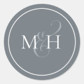 Stilvolle Dusty Blue Simple Monogram Ampersand Runder Aufkleber (Vorderseite)