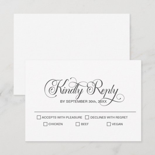 Stilvolle, einfache, graue TextWedding RSVP Karte (Vorne/Hinten)
