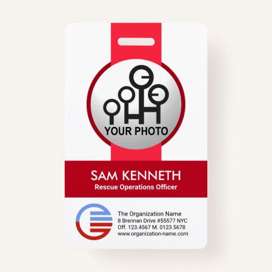 Stilvolle einfache rote Streifen Foto-Template-Per Ausweis (Vorderseite)