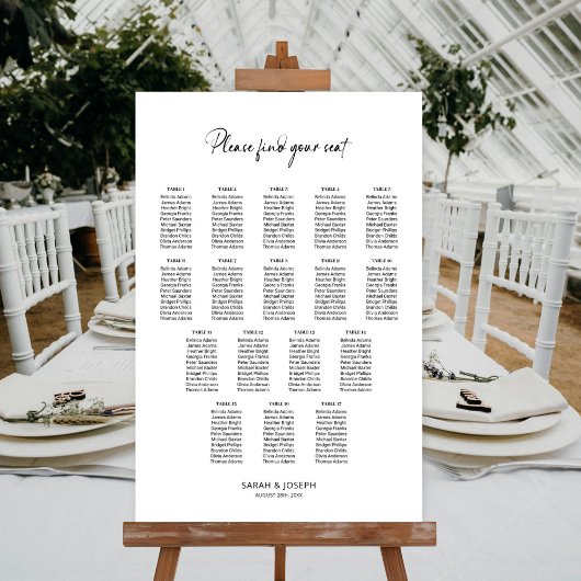 Stilvolle einfache Tisch-Wedding-Seating-Chart mit Poster