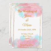 Stilvolle Einladung zur Hochzeit, rosa, blaues Was (Vorne/Hinten)
