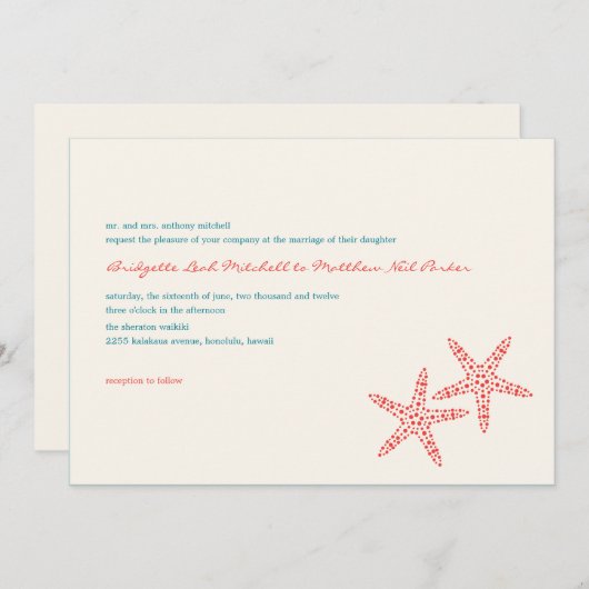 Stilvolle Einladungen zu Starfish Hochzeiten (Vorne/Hinten)