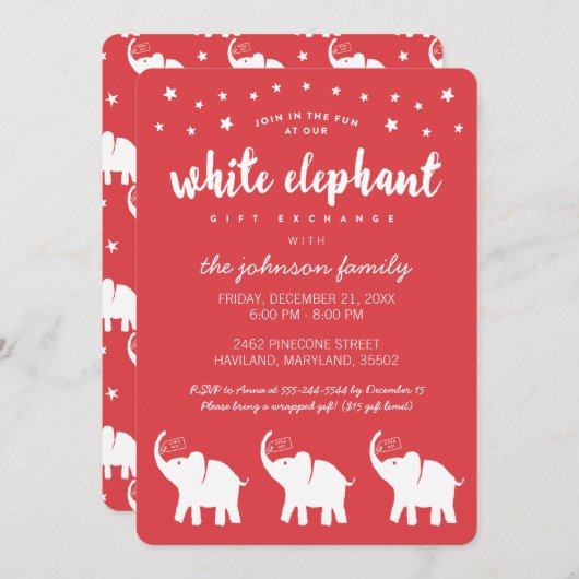 Stilvolle Einladungen zu White Elephant (Vorne/Hinten)
