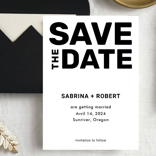 Stilvolle einzigartige Bold Typografie Schwarz & W Save The Date