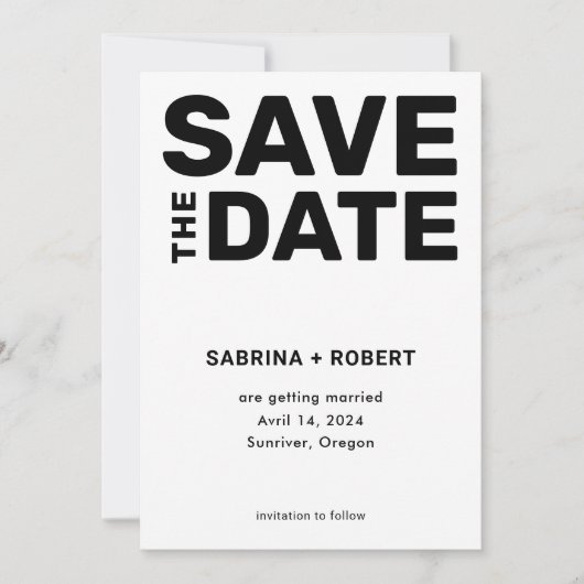 Stilvolle einzigartige Bold Typografie Schwarz & W Save The Date (Vorderseite)