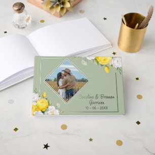 Stilvolle, einzigartige, gelbe Rosen Floral Gold Gästebuch