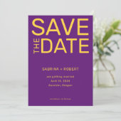 Stilvolle, einzigartige Lila- und gelbe Typografie Save The Date (Stehend Vorderseite)