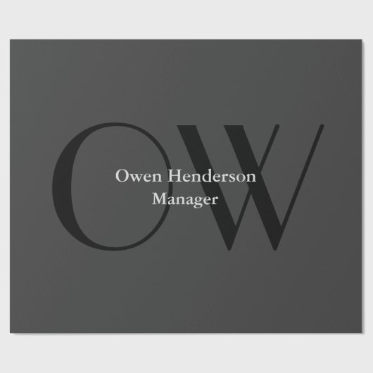 Stilvolle Einziges Grau-Schwarz-Monogramm Geschenkpapier (Flach)