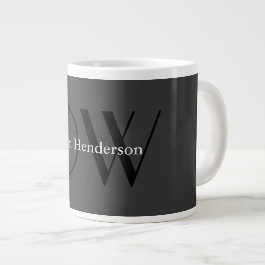 Stilvolle Einziges Grau-Schwarz-Monogramm Jumbo-Tasse (Vorderseite Rechts)