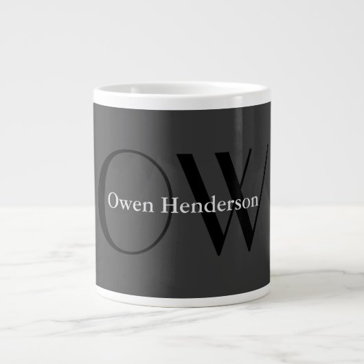 Stilvolle Einziges Grau-Schwarz-Monogramm Jumbo-Tasse (Vorderseite)
