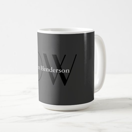 Stilvolle Einziges Grau-Schwarz-Monogramm Kaffeetasse (VorderseiteRechts)
