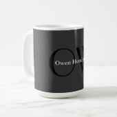 Stilvolle Einziges Grau-Schwarz-Monogramm Kaffeetasse (Vorderseite Links)